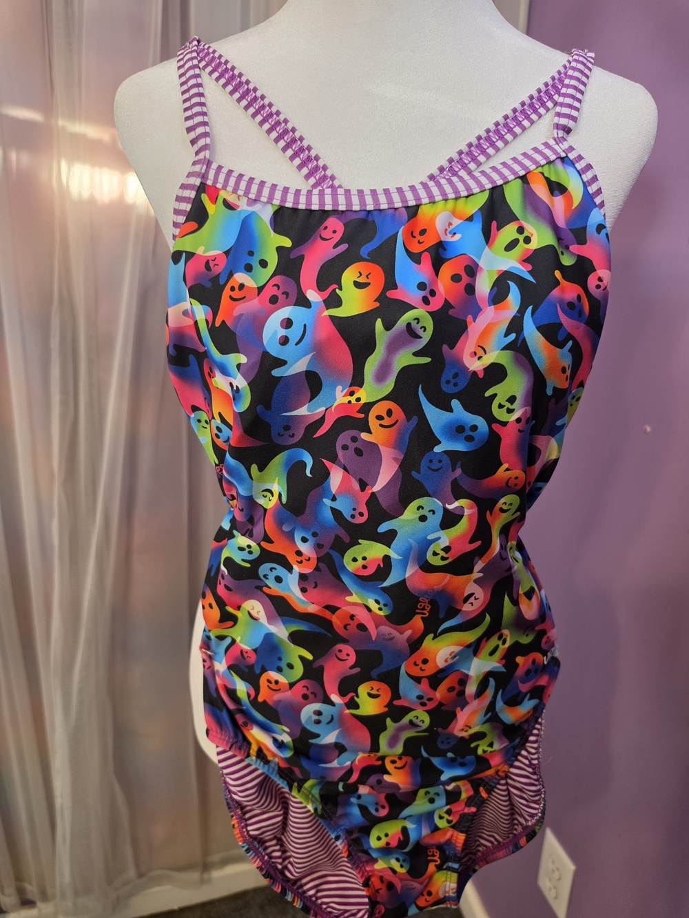 Dolfin Uglies V2 Neon Ghost Tales One-Piece with Purple Stripe Trim Size 40